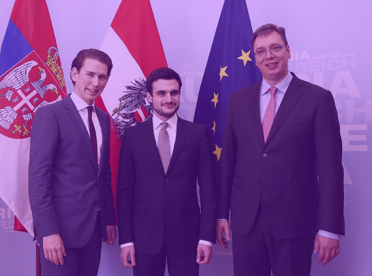 Photo: "Treffen mit serbischem MP und Finanzminister", by Bundesministerium für Europa, Integration und Äusseres licensed under CC BY 2.0. Hue modified from the original