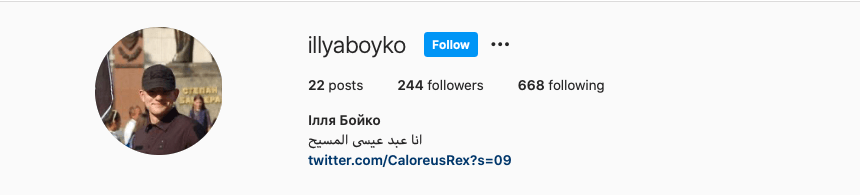 31 Capture d'écran de la photo de profil Instagram d'Illya Boyko.  La photo de profil est une photo du rassemblement d'extrême droite de 2019 auquel Centuria a participé.  La photo a été prise