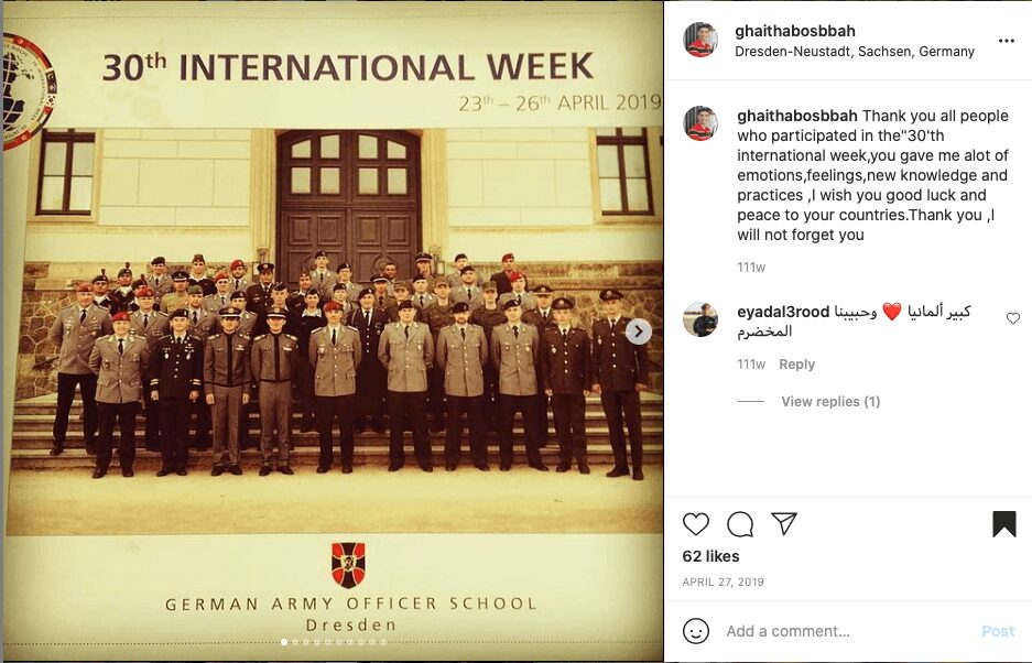 47 Capture d'écran d'une publication Instagram par un autre participant apparent à l'événement de la 30e Semaine internationale organisé par l'Académie des officiers de l'armée allemande.  Vintergoller est sur la droite