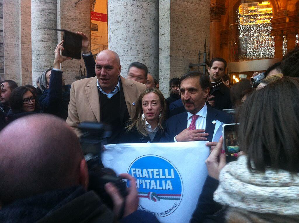 Guido Crosetto , Giorgia Meloni and Ignazio La Russa at the press conference of the birth of the Brothers of Italy in 2012